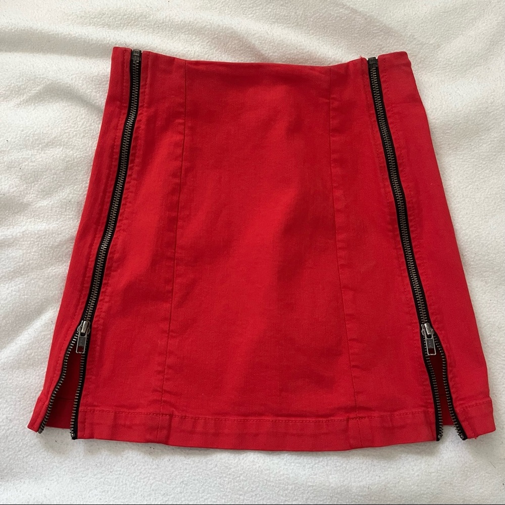 LF Carmar Red Denim Skirt W/ Adjustable Zippers